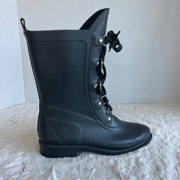 Capelli Tall Lace Rain Black Rubber Rain Boots Women Size 8 - Picture 1 of 11